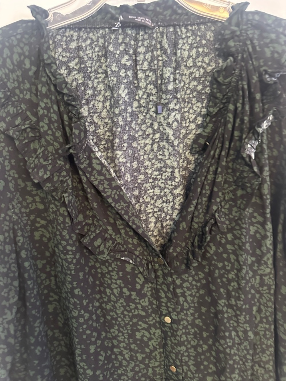 Zara Black Floral Mini Dress with Green Print - Picture 6 of 7